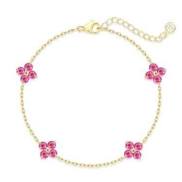 Imagem de ZNBOH Pulseiras femininas de ouro com pedra do mês de nascimento, não manchadas, banhado a ouro 14K, trevo, delicada, empilhável, vermelho, verde, pulseiras de corrente de amizade, presente de Natal