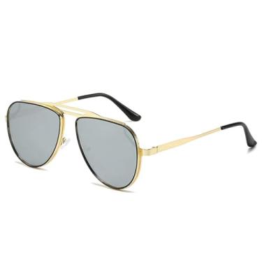 Imagem de Óculos de sol retrô clássico de metal com ponte dupla, feminino, espelhado, com gradiente, UV400, masculino (espelho dourado e prateado)