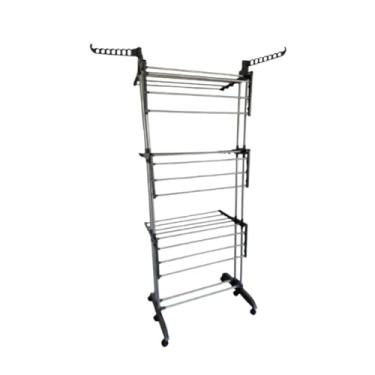Imagem de Varal de Chão 3 Andares com Rodízios, 6 Prateleiras Reguláveis, Estrutura Dobrável, Aço e ABS, Preto, 170x70x65cm, Suporta 48kg