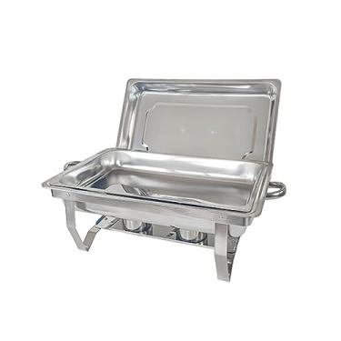 Imagem de Conjunto de buffet de panela quente, 4 peças, 11 litros, aço inoxidável, dobrável, retangular, conjunto com bandeja de água, suporte de prato de jantar, lâmpada de álcool, compartimento único