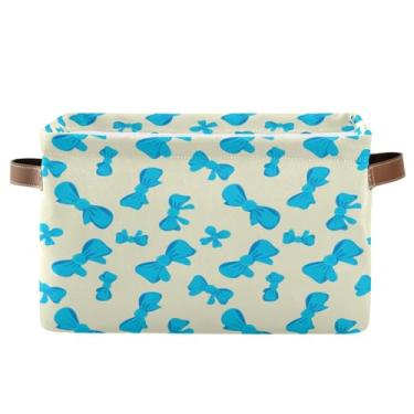 Imagem de Wassud Caixa de armazenamento dobrável de lona azul creme com alças, cesta organizadora dobrável para armário, banheiro e decoração de casa, 35 x 25 x 20 cm, 1 pacote