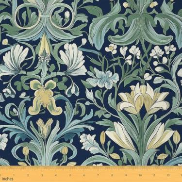 Imagem de Erosebridal Tecido floral de jardim para meninas e flores verdes por jarda 1 jarda | Tecido de estofamento natural com folhas estéticas para cadeiras botânicas românticas à prova d'água decoração ao