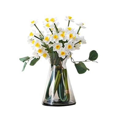 Imagem de LMJYU Narciso artificial de flores falsas com garrafa de flores falsas decoração de mesa decorativa arranjo de flores buquê de flores falsas de seda interessante
