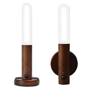 Imagem de Luz Noturna com Sensor de Movimento para Interior Madeira Recarregável Dimmer e Modo Sempre Ligado Desligado Luzes Parede Ímã Adesiva Quarto Escada Co