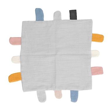 Imagem de CUOFYUNL Cobertores de segurança com etiqueta para bebês Alívio de ansiedade Cobertor de segurança de algodão respirável e macio para a pele (Cinza)