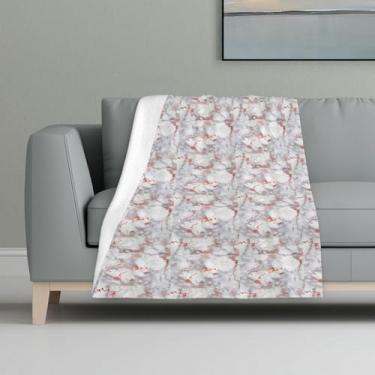 Imagem de ZTPOWQA Cobertor de flanela macio e aconchegante com estampa de mármore branco e ouro rosa para cama, sofá, viagem, acampamento, lavável, inverno, outono