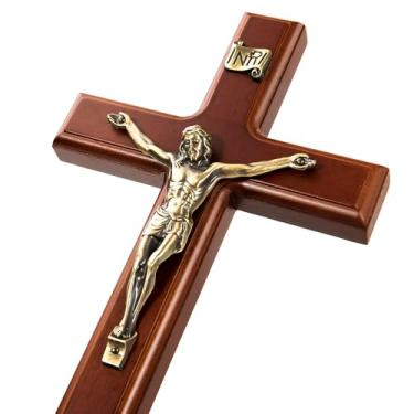 Imagem de SISSIDA Crucifixo Cruz de parede, cruzes católicas de madeira feitas à mão para decoração de parede - 30,5 cm