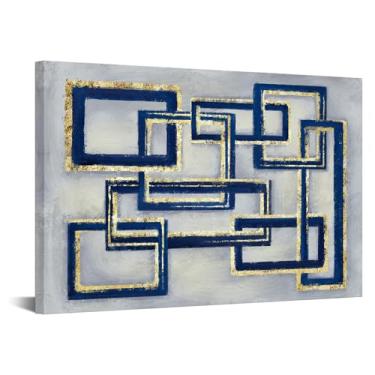 Imagem de KREATIVE ARTS Arte de parede geométrica abstrata 61 x 91 cm, azul e dourado, pintura retangular moderna para sala de estar, quarto, escritório, decoração de casa contemporânea, pronta para pendurar