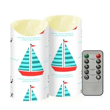 Imagem de Wassud Padrão náutico - Veleiros sem chama com controle remoto, velas realistas cintilantes com temporizador, velas decorativas para Natal, casamento, festa, decoração de casa média