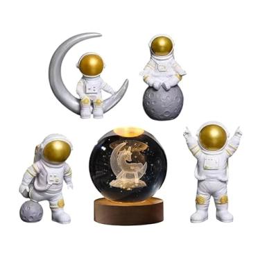 Imagem de Luminária De Mesa Bola De Cristal 3d Base Madeira Decorativa E 4 Astronautas Resina Figura Estátua Estatueta Escultura Brinquedo Decoração Para Casa Crianças Presente (Unicórnio)