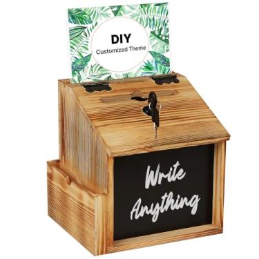 Imagem de Uniclife Caixa de sugestões com compartimento e fechadura, caixas de doação de madeira, caixa de oração com quadro-negro e painel de acrílico para cartão de inserção, caixas de madeira, urnas para