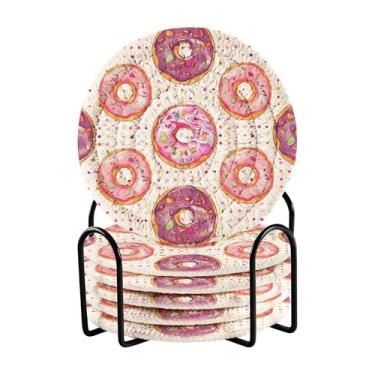 Imagem de SEHANY Conjunto de 6 porta-copos de sobremesa fofos com suporte, porta-copos redondos absorventes de algodão resistente ao calor para mesa de jantar, canecas de café, proteção de copos, 10 cm