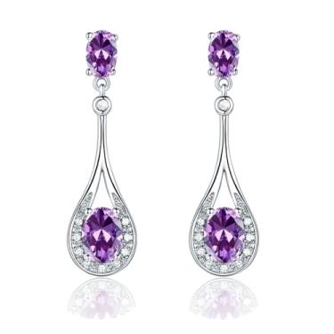 Imagem de Brincos pendentes femininos banhados a ouro branco 18 quilates, joia banhada a ouro rosa, hipoalergênicos para orelhas sensíveis, 5x7mm, Latão, Criou Amethyst