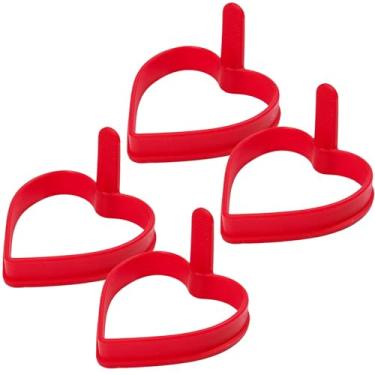 Imagem de Moldes de panqueca de silicone de coração, pacote com 4 moldes de panqueca de silicone para panquecas em forma de coração, molde de panqueca para grelha - vermelho