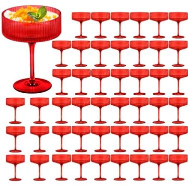 Imagem de 48 peças de copos de martini de 297 g copos de cupê com nervuras plasitc champanhe à prova de estilhaçamento acrílico vintage copos de vinho Margarita copos descartáveis para festas de casamento