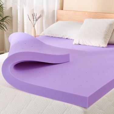 Imagem de Colchão duplo de espuma viscoelástica perfumada lavanda de 5 cm para alívio da pressão, ventilado para resfriamento do sono, certificado CertiPUR-US, almofada de colchão de sensação média em uma caixa