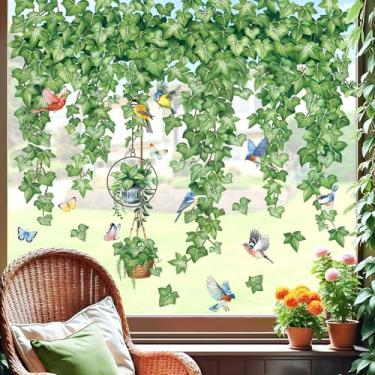Imagem de decalmile Adesivos de janela dupla face com folhas de hera verde primavera verde pássaro borboleta anticolisão portas de vidro adesivos decalques