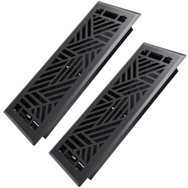 Imagem de Howeall Pacote com 2 registros de piso 10 x 25 cm, grades de piso caminháveis de aço resistente, aberturas de ventilação de alavanca de suprimento de ar de fácil ajuste, capas de ventilação de design