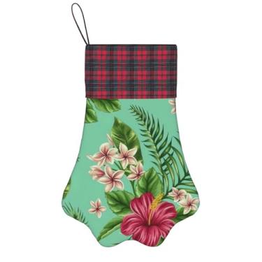 Imagem de SKKNT Estampa de flores de folhas tropicais havaianas, meias de Natal, animais de estimação, decoração de Natal, cães, gatos, árvores, doces, presente, conveniente
