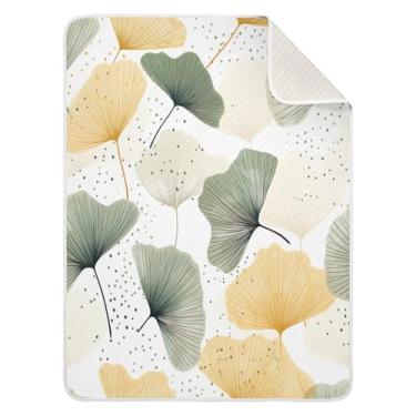 Imagem de Qilmy Cobertor de bebê com estampa de folhas de ginkgo 76 x 101 cm, cobertor infantil de algodão macio para meninos e meninas, cobertor leve e quente para bebês, berço, soneca, recém-nascido