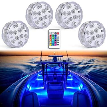 Imagem de Seaponer Luzes de barco operadas por bateria sem fio, à prova d'água, luz LED marítima para convés, cortesia de luzes interiores, pesca caiaque pato Jon Bass barco, RGB controle remoto multicolorido,