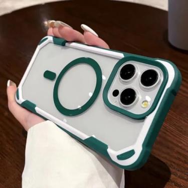 Imagem de HJZSZX Capa magnética de acrílico para iPhone 16 Pro Max, capa de silicone macia de TPU à prova de choque (para iPhone 16 Pro Max/verde)