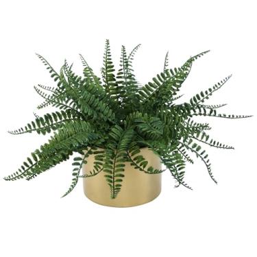 Imagem de DuHouse Vaso de samambaia artificial, plantas de vegetação falsa em vaso, samambaia falsa para casa, escritório, prateleira, banheiro, cozinha, casa de fazenda, decoração de mesa (vaso grande dourado)