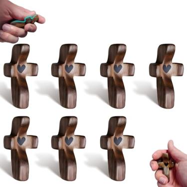 Imagem de VINETEN Cruz Do Meu Coração, De Madeira, Presente Encorajamento, Para Alívio Estresse, Oração As Mãos, Presentes Cristãos Bolso Mulheres E Brinquedos Inquietos Crianças Adultos (Preto, 7 Peças)