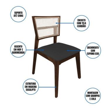 Imagem de Kit 4 Cadeiras De Jantar Tela Premium Madeira Maciça Manuela Preto Facto Mel