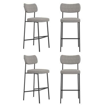 Imagem de Kit 04 Banquetas Altas Para Cozinha Lila Estofada Com Encosto Linho Cinza - Desk Design