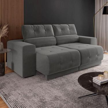 Imagem de Sofá Retrátil Reclinável 3 Lugares Veludo Cinza