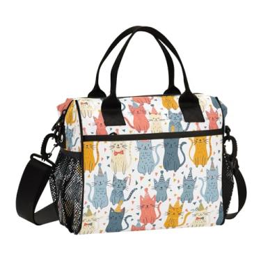 Imagem de ODAWA Lancheira fofa para gatos com alça de ombro ajustável, lancheira escolar