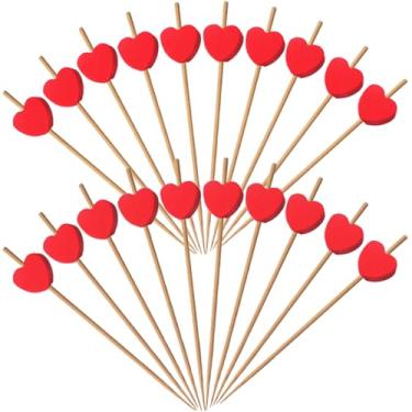 Imagem de YOOHUA 250 peças de palitos de coquetel de coração vermelho do amor, palitos de bambu chiques de 4,7 polegadas de comprimento para aperitivos, decoração de casamento, casamento, festa dos namorados