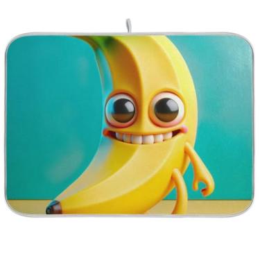 Imagem de Tapete engraçado de banana fofo para bancada de cozinha 45,7 cm x 61 cm, tapete de café de secagem rápida, reversível, tapete de mesa de cozinha