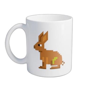 Imagem de Caneca Xícara de Café Porcelana 300ml Estilo Pixel Art Coelho Retro