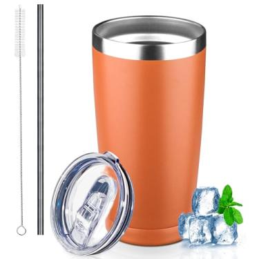 Imagem de GUDEMAO Copo de 590 ml com tampas e canudos, copo de café isolado de aço inoxidável, caneca de viagem com isolamento a vácuo de parede dupla, copo de café térmico à prova de vazamento para bebidas