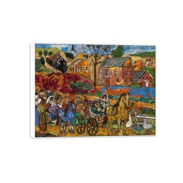 Imagem de David Burliuk Famosas impressões em tela de arte de parede prontas para pendurar. Passeio de carruagem. Pintura com moldura branca para decoração de sala de estar 50 x 65 cm 20 x 26 polegadas