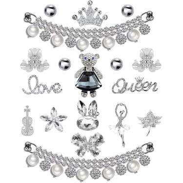 Imagem de DAWZYYBF Conjunto de 18 peças de pingentes de sapatos brilhantes, corrente de strass, acessórios para tamancos e sandálias, decoração de sapatos para adolescentes, adultos, mulheres, lembrancinhas de