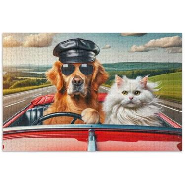 Imagem de Quebra-cabeças engraçados de cachorro e gato, 500 peças para adultos, arte de flores de animais, quebra-cabeças exclusivos para adultos, jogos de quebra-cabeça engraçados, presentes