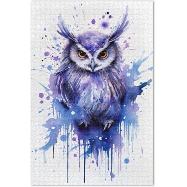 Imagem de Quebra-cabeça de coruja aquarela 500 peças para adultos presentes de elefante branco engraçado quebra-cabeça rígido decoração de arte animal
