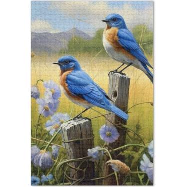 Imagem de Bluebirds Impressão de cenário 1000 peças quebra-cabeças para adultos quebra-cabeça família amantes presentes brinquedos adultos família brinquedo arte