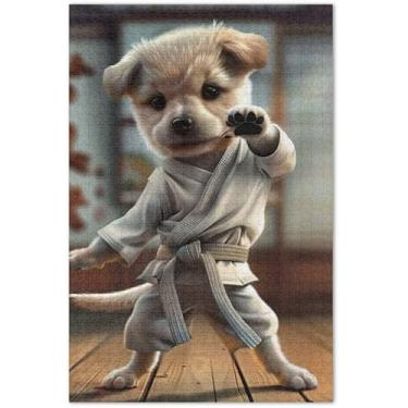 Imagem de Quebra-cabeça de cachorro fofo em pose de karatê para adultos 500 peças presentes de elefante branco engraçados exclusivos pinturas artísticas, 50 x 35 cm