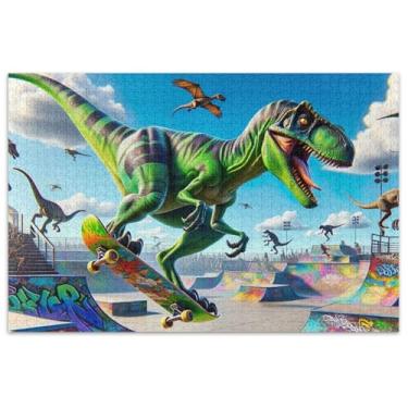 Imagem de Quebra-cabeça de dinossauro skate 500 peças decoração de casa adulto arte dura quebra-cabeças para adultos presentes adultos elefante branco