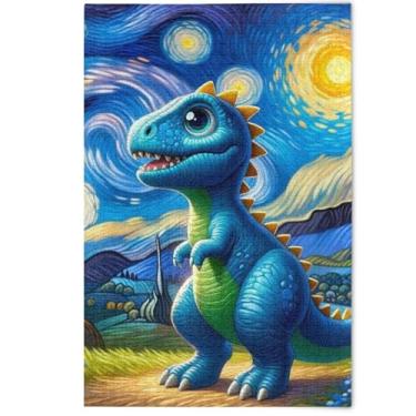 Imagem de Quebra-cabeças para adultos, 500 peças, decoração de arte animal, dinossauro fofo, noite estrelada, criativo, colorido, elefantes brancos, presentes quebra-cabeça, 500 peças, 52 x 37,8 cm