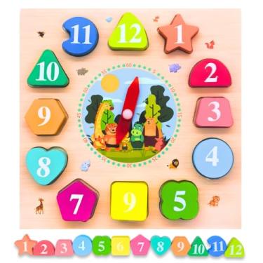 Imagem de Relógio Educativo de Madeira Infantil – Quebra-Cabeça de Encaixe com Números e Formas – Brinquedo para Aprender as Horas, Cores e Coordenação Motora (Animais)