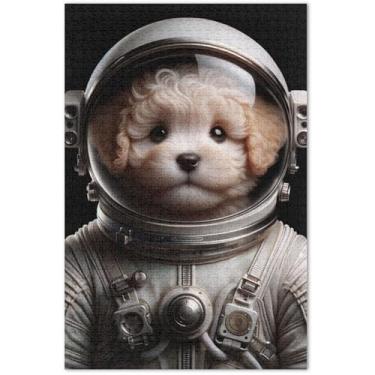 Imagem de Quebra-cabeça de cachorro fofo astronauta cachorro 1000 peças adulto família quebra-cabeça amantes presentes presentes homens única arte animal flor, 75 x 40 centímetros