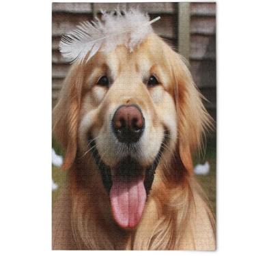 Imagem de Quebra-cabeça de penas de cachorro fofo 1000 peças para presentes de festa de elefante branco para adultos, quebra-cabeças divertidos para a família, arte floral de animais fofos, 1000 peças, 75 x 50