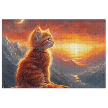 Imagem de Quebra-cabeça fofo gato gatinho montanhas para adultos 1000 peças arte engraçada brinquedo pintura família quebra-cabeça elefante branco presentes engraçados