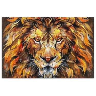 Imagem de Quebra-cabeça de leão para adultos 1000 peças arte brinquedo pintura quebra-cabeças duros elefante branco presentes engraçados