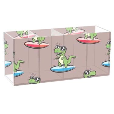 Imagem de TSENQUE Porta-lápis de mesa marrom para prancha de surfe Rex da Cartoonish Cute Funny Office Art Caddy acrílico pincel de maquiagem